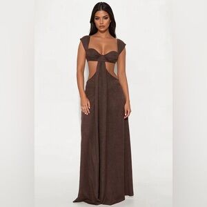 Elegant Brown Cut-Out Maxi Jumpsuit
